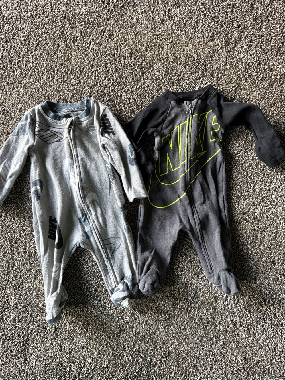 Nike newborn Footed One-Piece Sleepers in Light Gray and Charcoal - 2 Pack